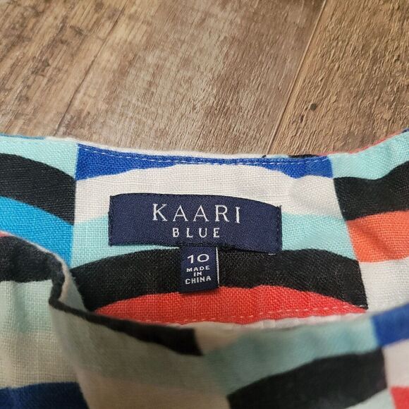 Kaari Blue Skirt Women 10 White Blue Geometric A Line Linen Pockets Work Casual - Picture 2 of 6